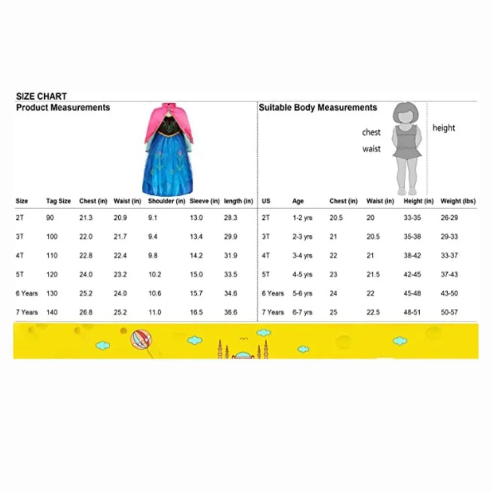 5 Pcs, Kids Princess Costume Fancy Dress Party with Accessories